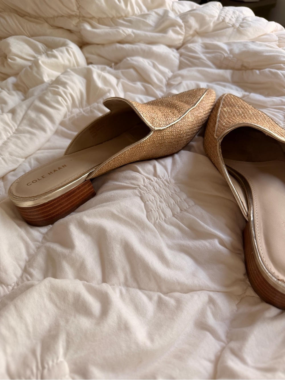 Cole Haan Tan Raffia Pointed-Toe Mule Slides - Picture 3 of 6